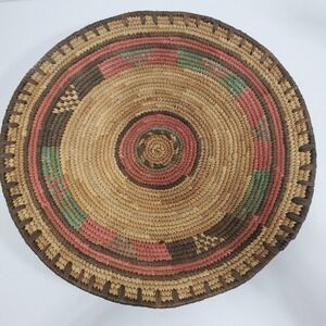 VTG African Woven Handmade Hausa Tribal 13 " Basket Bowl Grass Rustic Home Decor